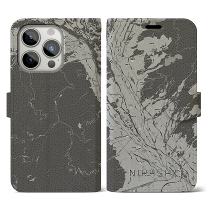 【韮崎（山梨県）】地図柄iPhoneケース（手帳タイプ）モノトーン・iPhone 15 Pro 用