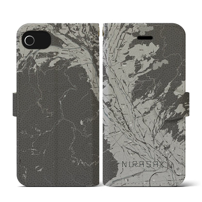 【韮崎（山梨県）】地図柄iPhoneケース（手帳タイプ）モノトーン・iPhone SE（第3 / 第2世代） / 8 / 7 / 6s / 6 用