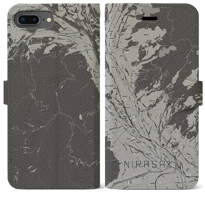 【韮崎（山梨県）】地図柄iPhoneケース（手帳タイプ）モノトーン・iPhone 8Plus /7Plus / 6sPlus / 6Plus 用