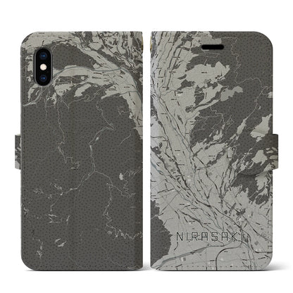 【韮崎（山梨県）】地図柄iPhoneケース（手帳タイプ）モノトーン・iPhone XS / X 用