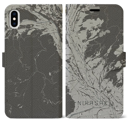 【韮崎（山梨県）】地図柄iPhoneケース（手帳タイプ）モノトーン・iPhone XS Max 用