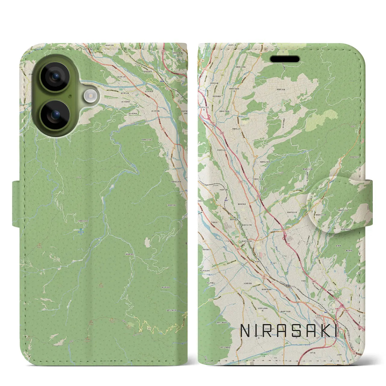 【韮崎（山梨県）】地図柄iPhoneケース（手帳タイプ）