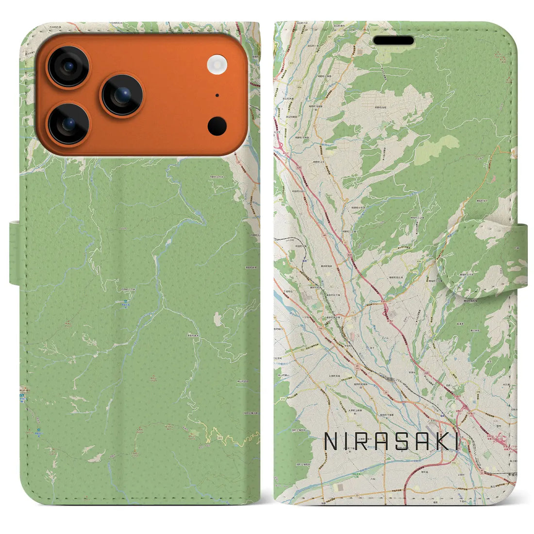 【韮崎(山梨県)】地図柄iPhoneケース(手帳タイプ)モノトーン・iPhone 17 Pro Max 用