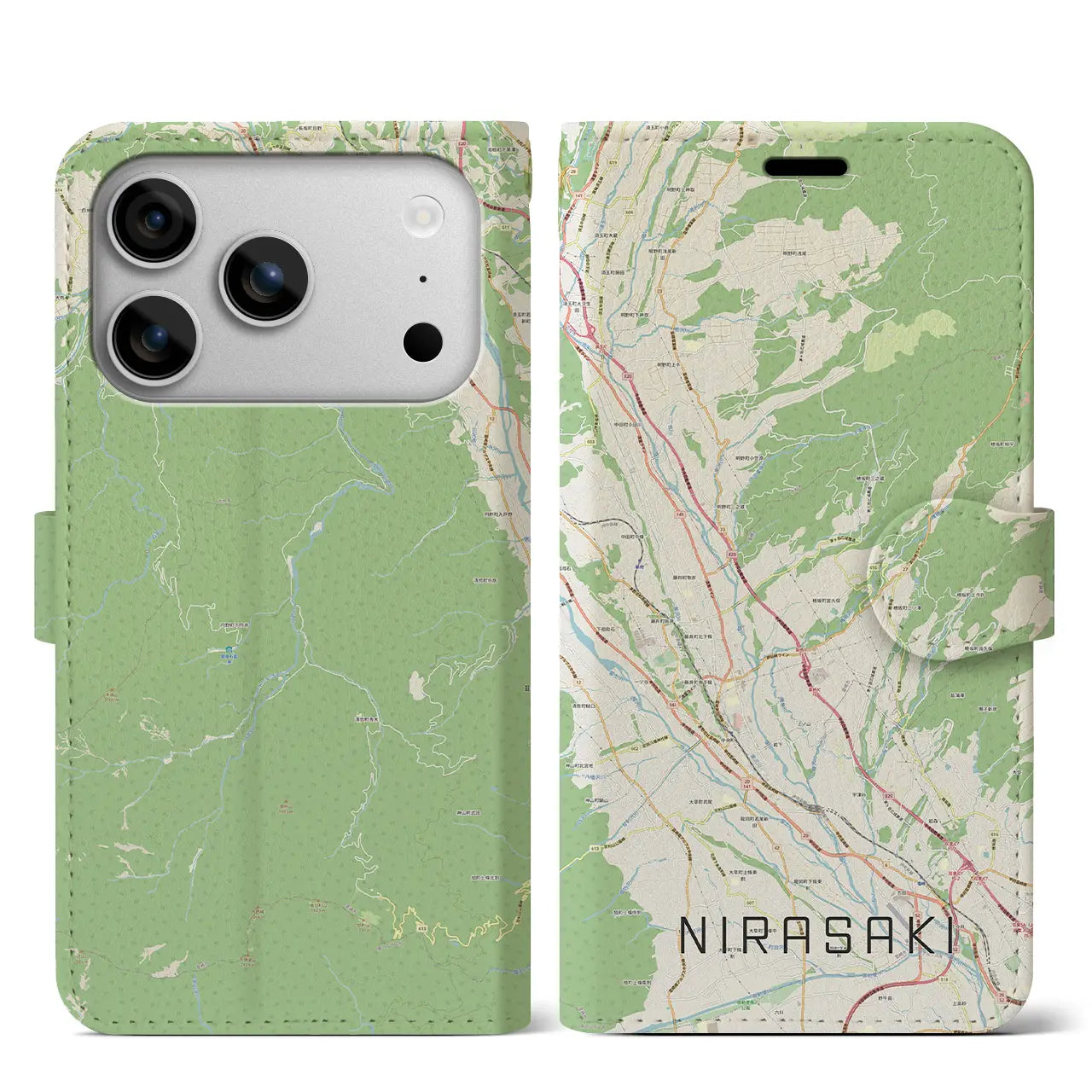 【韮崎（山梨県）】地図柄iPhoneケース（手帳タイプ）