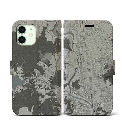 【韮山（静岡県）】地図柄iPhoneケース（手帳タイプ）モノトーン・iPhone 12 mini 用