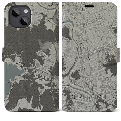 【韮山（静岡県）】地図柄iPhoneケース（手帳タイプ）モノトーン・iPhone 14 Plus 用