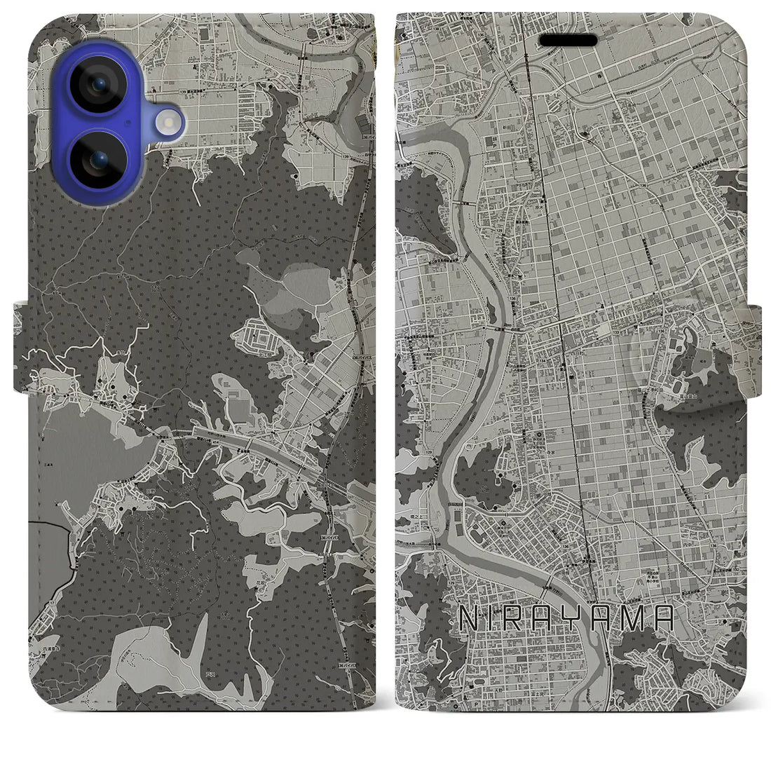 【韮山(静岡県)】地図柄iPhoneケース(手帳タイプ)モノトーン・iPhone 16 Pro Max 用