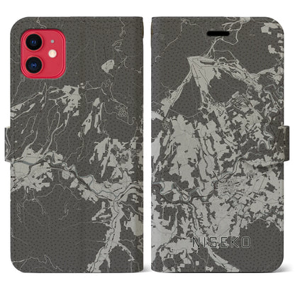 【ニセコ（北海道）】地図柄iPhoneケース（手帳タイプ）モノトーン・iPhone 11 用