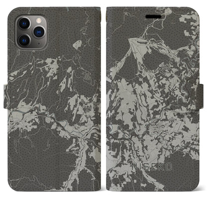 【ニセコ（北海道）】地図柄iPhoneケース（手帳タイプ）モノトーン・iPhone 11 Pro Max 用