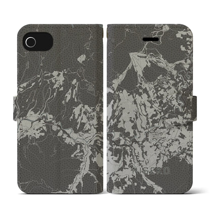 【ニセコ（北海道）】地図柄iPhoneケース（手帳タイプ）モノトーン・iPhone SE（第3 / 第2世代） / 8 / 7 / 6s / 6 用