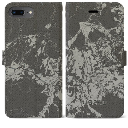 【ニセコ（北海道）】地図柄iPhoneケース（手帳タイプ）モノトーン・iPhone 8Plus /7Plus / 6sPlus / 6Plus 用