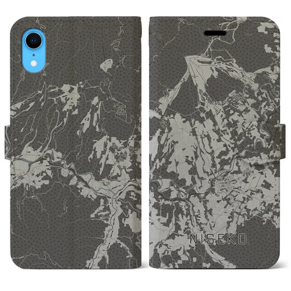 【ニセコ（北海道）】地図柄iPhoneケース（手帳タイプ）モノトーン・iPhone XR 用