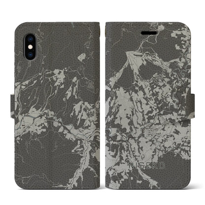 【ニセコ（北海道）】地図柄iPhoneケース（手帳タイプ）モノトーン・iPhone XS / X 用