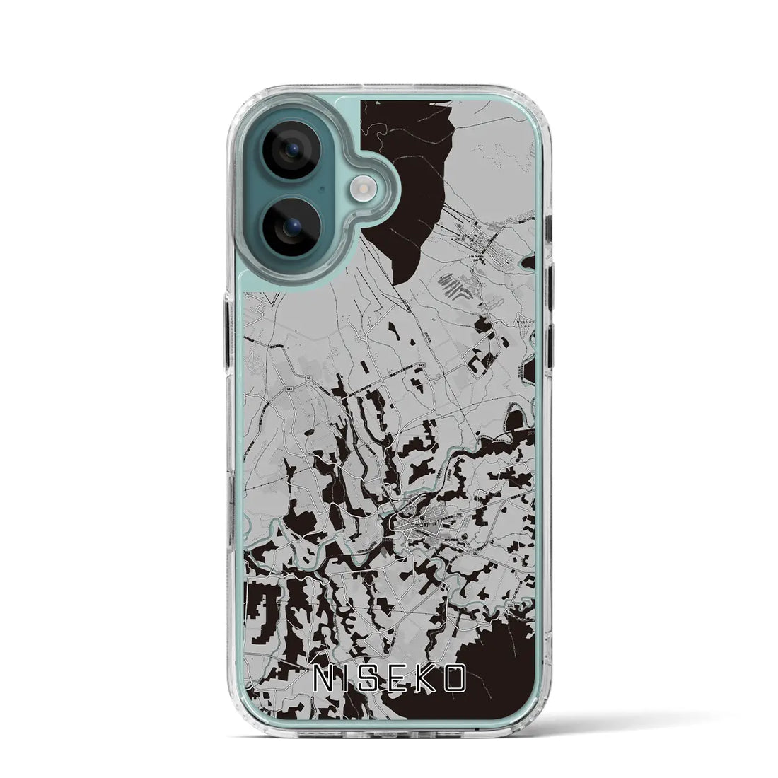 【ニセコ（北海道）】地図柄iPhoneケース（MagSafeタイプ）モノトーン・iPhone 16 Pro 用