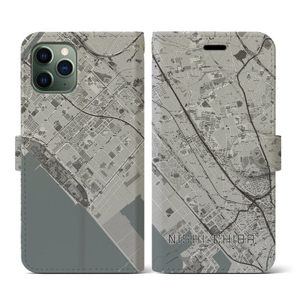 【西千葉（千葉県）】地図柄iPhoneケース（手帳タイプ）モノトーン・iPhone 11 Pro 用