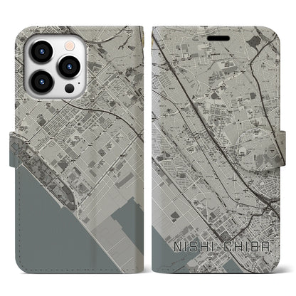 【西千葉（千葉県）】地図柄iPhoneケース（手帳タイプ）モノトーン・iPhone 13 Pro 用