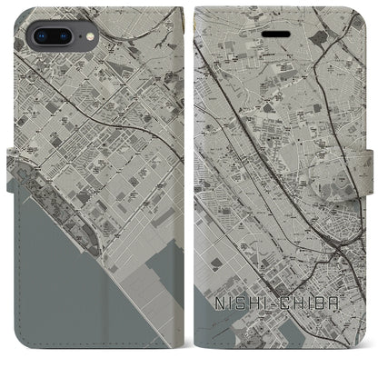 【西千葉（千葉県）】地図柄iPhoneケース（手帳タイプ）モノトーン・iPhone 8Plus /7Plus / 6sPlus / 6Plus 用