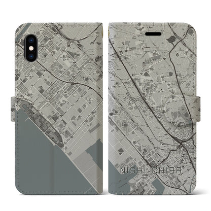 【西千葉（千葉県）】地図柄iPhoneケース（手帳タイプ）モノトーン・iPhone XS / X 用