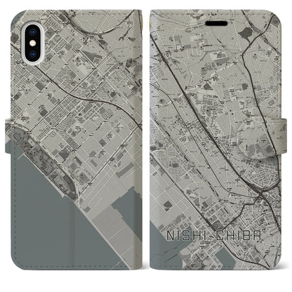 【西千葉（千葉県）】地図柄iPhoneケース（手帳タイプ）モノトーン・iPhone XS Max 用