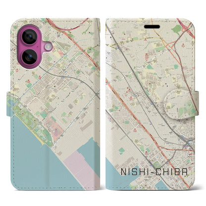 【西千葉（千葉県）】地図柄iPhoneケース（手帳タイプ）ナチュラル・iPhone 16 Pro 用