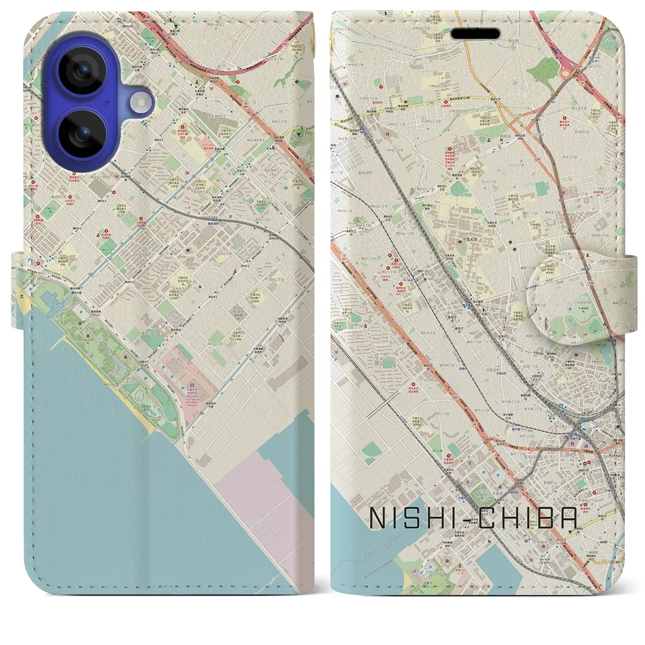 【西千葉（千葉県）】地図柄iPhoneケース（手帳タイプ）ナチュラル・iPhone 16 Pro Max 用