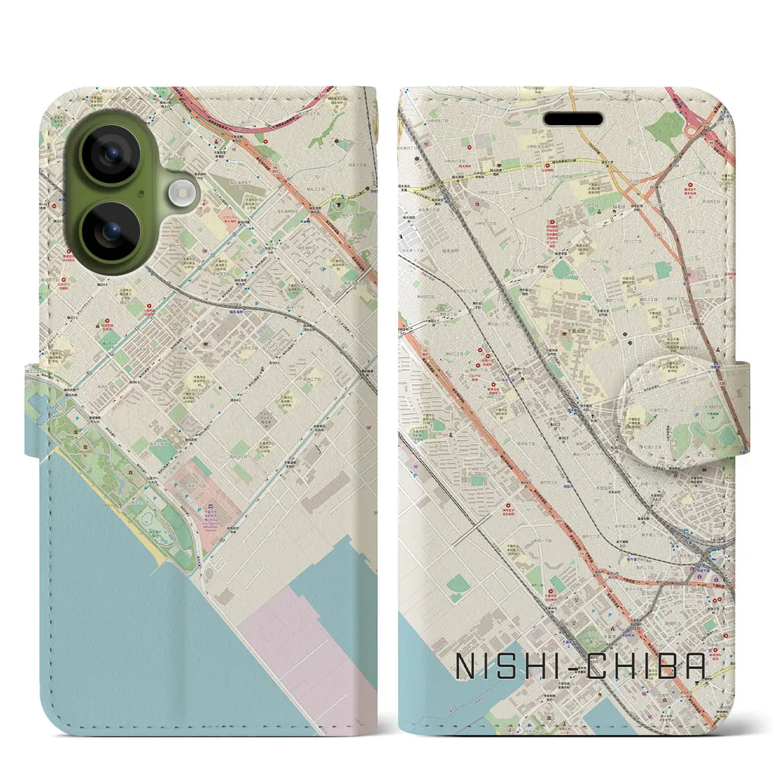 【西千葉（千葉県）】地図柄iPhoneケース（手帳タイプ）ナチュラル・iPhone 17 Pro Max 用