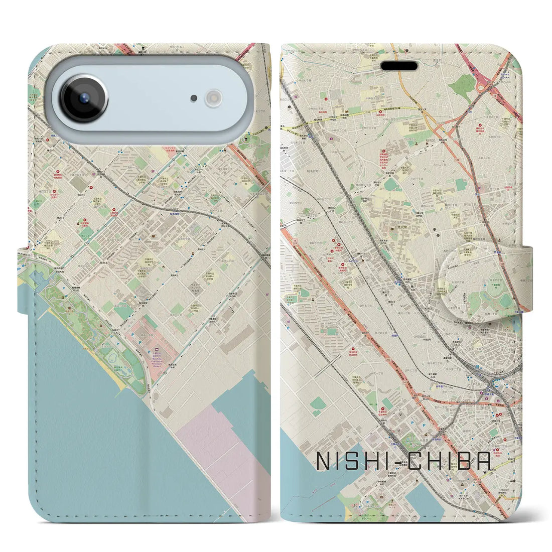 【西千葉（千葉県）】地図柄iPhoneケース（手帳タイプ）モノトーン・iPhone 17 Pro Max 用