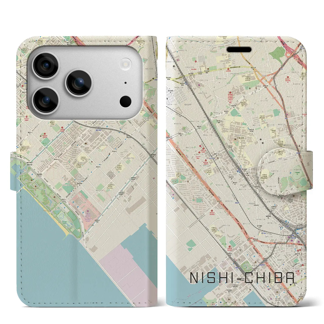 【西千葉（千葉県）】地図柄iPhoneケース（手帳タイプ）