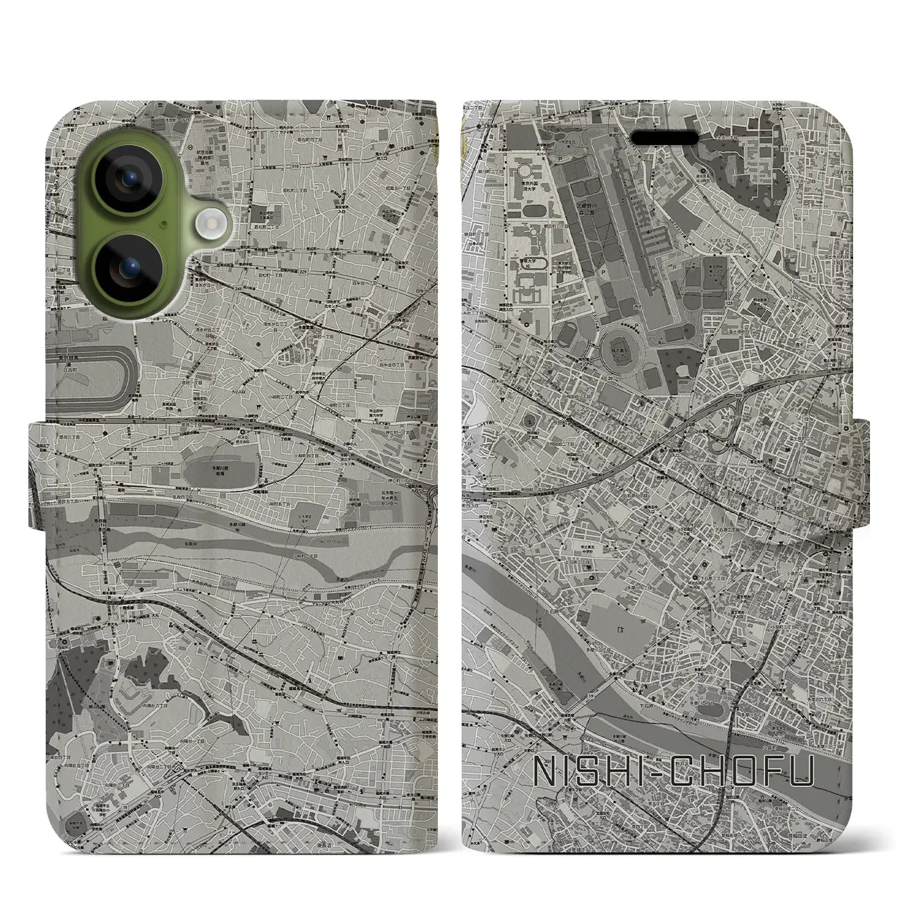 【西調布（東京都）】地図柄iPhoneケース（手帳タイプ）