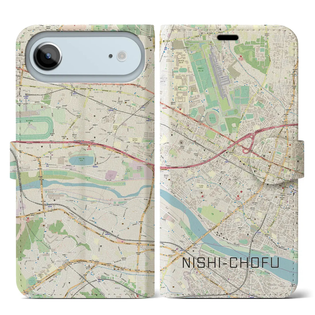 【西調布（東京都）】地図柄iPhoneケース（手帳タイプ）モノトーン・iPhone 17 Pro Max 用