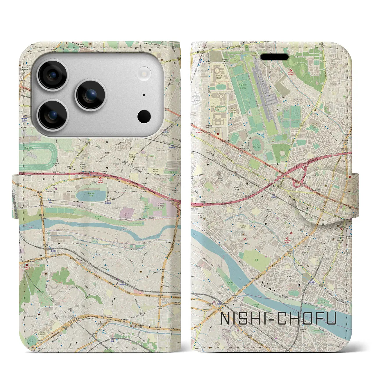 【西調布（東京都）】地図柄iPhoneケース（手帳タイプ）