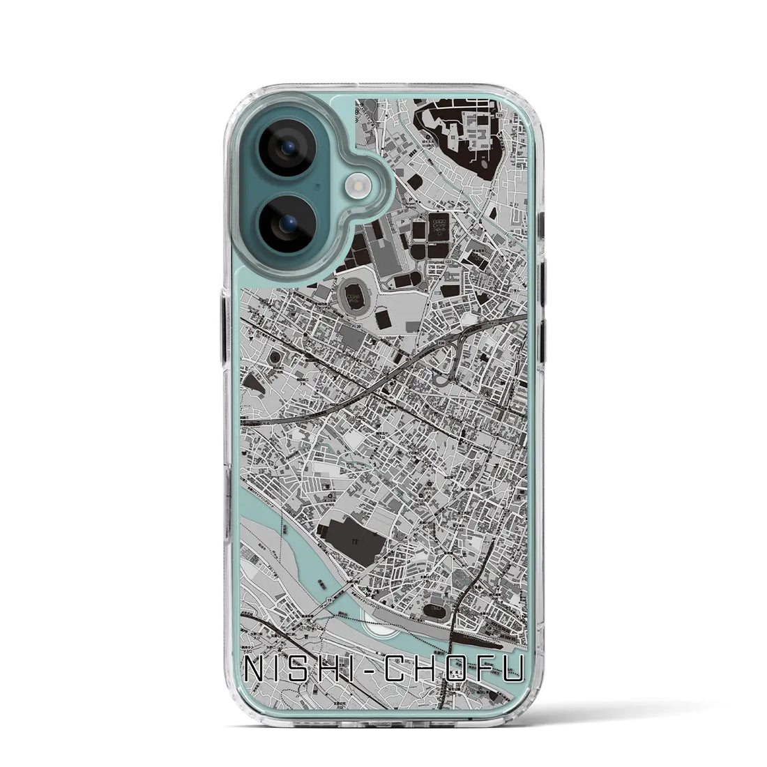 【西調布(東京都)】地図柄iPhoneケース(MagSafeタイプ)モノトーン・iPhone 16 Pro 用