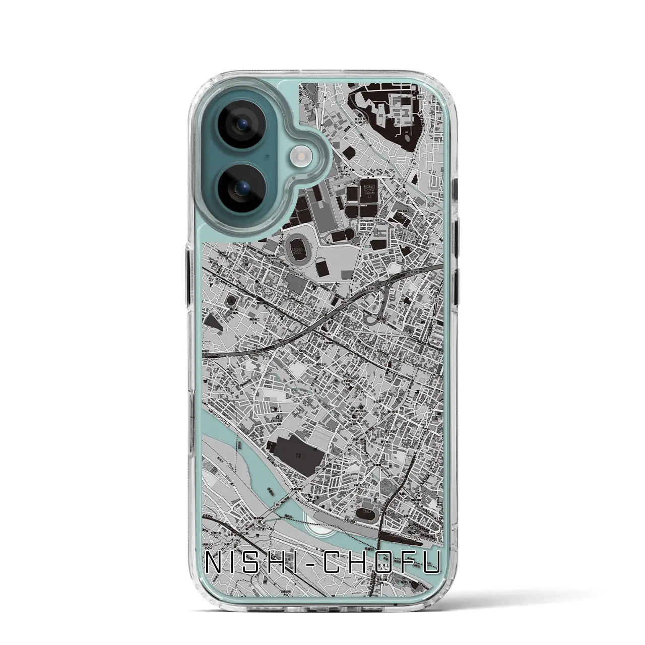 【西調布（東京都）】地図柄iPhoneケース（MagSafeタイプ）モノトーン・iPhone 16 Pro 用