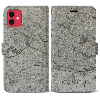 【西永福（東京都）】地図柄iPhoneケース（手帳タイプ）モノトーン・iPhone 11 用