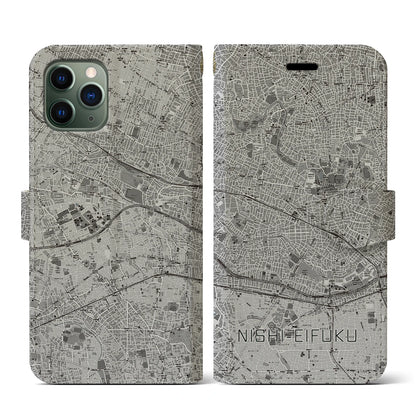 【西永福（東京都）】地図柄iPhoneケース（手帳タイプ）モノトーン・iPhone 11 Pro 用