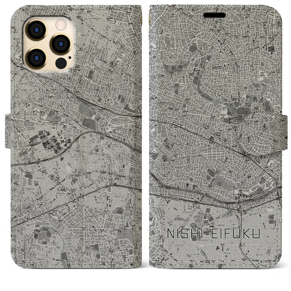 【西永福（東京都）】地図柄iPhoneケース（手帳タイプ）モノトーン・iPhone 12 Pro Max 用
