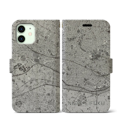 【西永福（東京都）】地図柄iPhoneケース（手帳タイプ）モノトーン・iPhone 12 mini 用