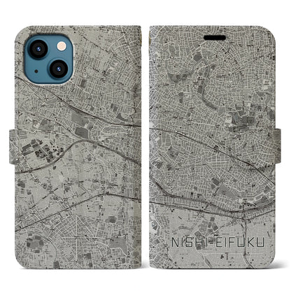 【西永福（東京都）】地図柄iPhoneケース（手帳タイプ）モノトーン・iPhone 13 用