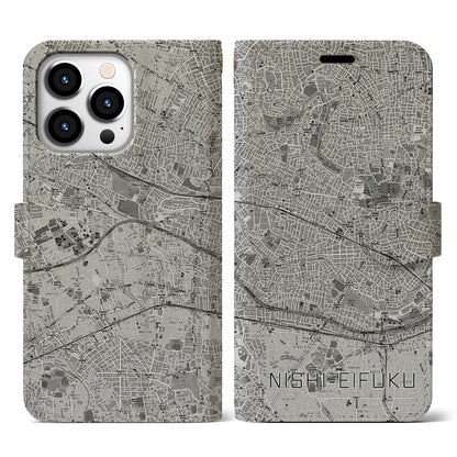 【西永福（東京都）】地図柄iPhoneケース（手帳タイプ）モノトーン・iPhone 13 Pro 用
