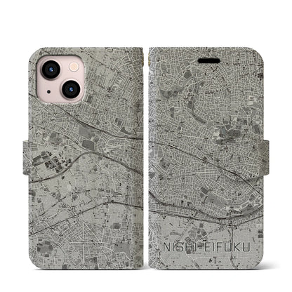 【西永福（東京都）】地図柄iPhoneケース（手帳タイプ）モノトーン・iPhone 13 mini 用