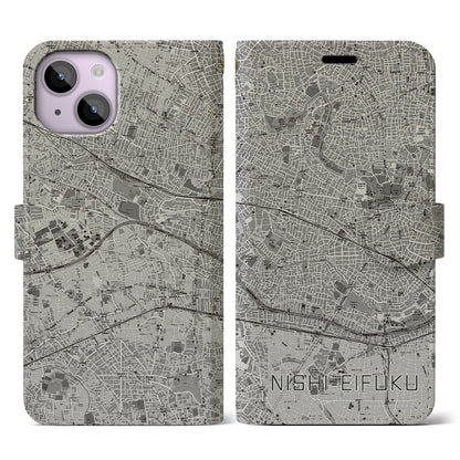 【西永福（東京都）】地図柄iPhoneケース（手帳タイプ）モノトーン・iPhone 14 用