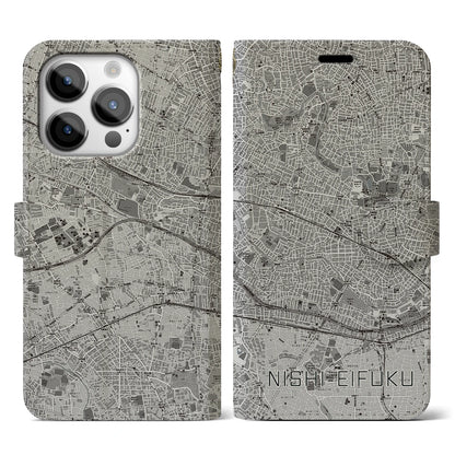 【西永福（東京都）】地図柄iPhoneケース（手帳タイプ）モノトーン・iPhone 14 Pro 用