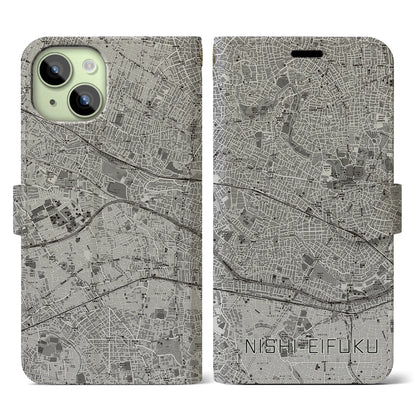 【西永福（東京都）】地図柄iPhoneケース（手帳タイプ）モノトーン・iPhone 15 用