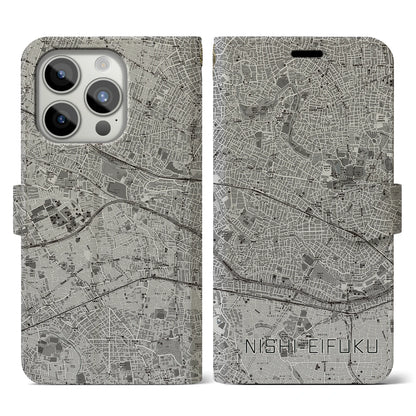 【西永福（東京都）】地図柄iPhoneケース（手帳タイプ）モノトーン・iPhone 15 Pro 用