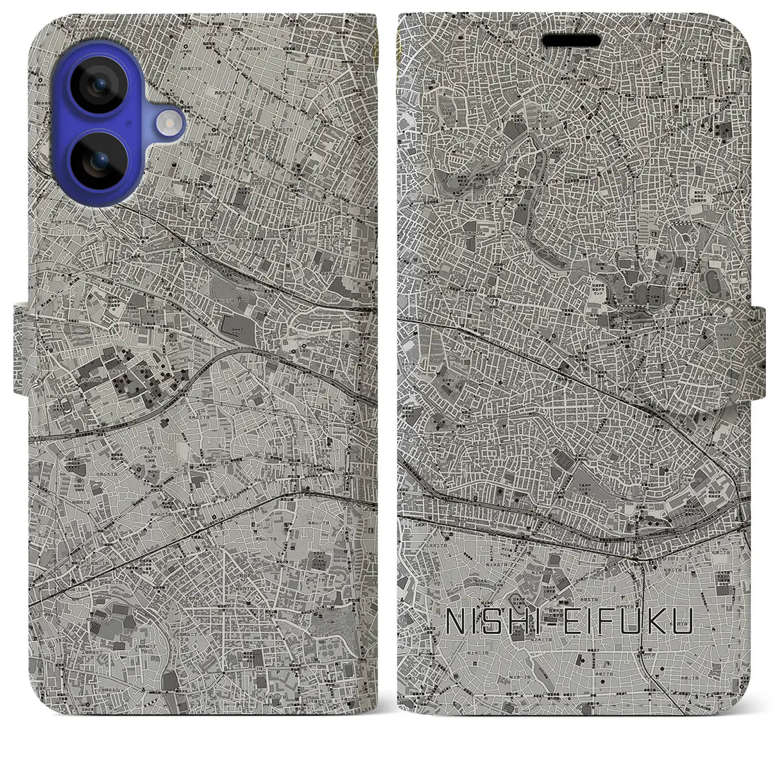 【西永福(東京都)】地図柄iPhoneケース(手帳タイプ)モノトーン・iPhone 16 Pro Max 用