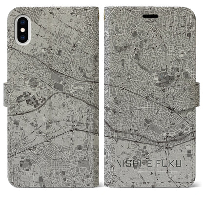 【西永福（東京都）】地図柄iPhoneケース（手帳タイプ）モノトーン・iPhone XS Max 用