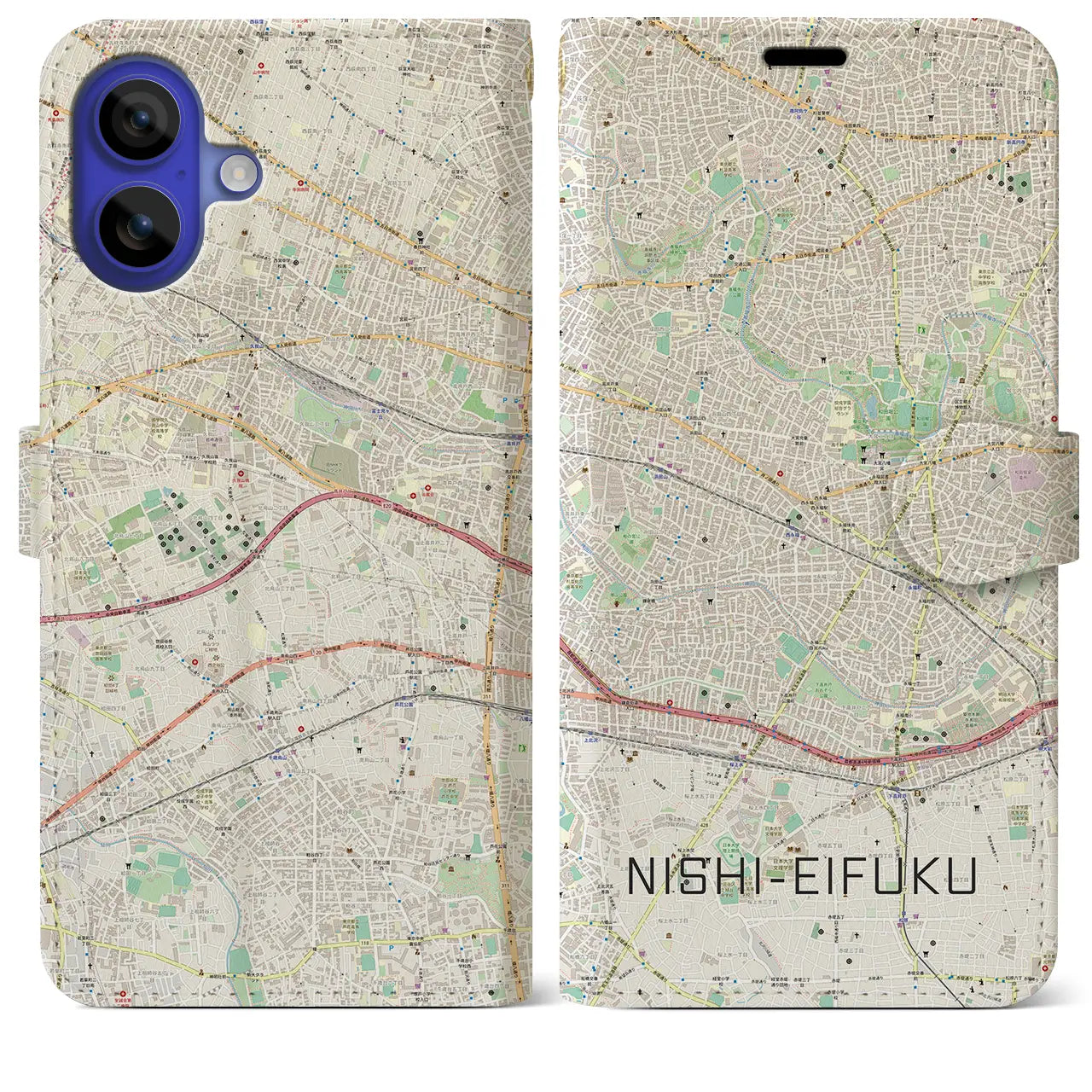 【西永福（東京都）】地図柄iPhoneケース（手帳タイプ）ナチュラル・iPhone 16 Pro Max 用