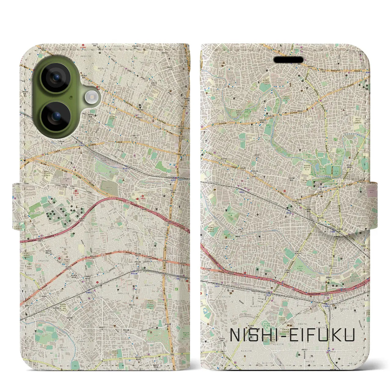 【西永福（東京都）】地図柄iPhoneケース（手帳タイプ）モノトーン・iPhone 17 Pro Max 用