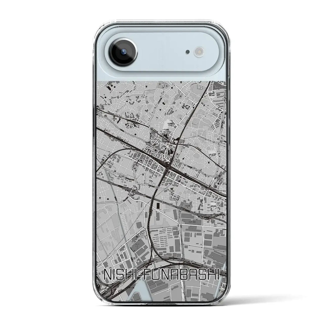 【西船橋（千葉県）】地図柄iPhoneケース（クリアタイプ）モノトーン・iPhone 17 Pro Max 用
