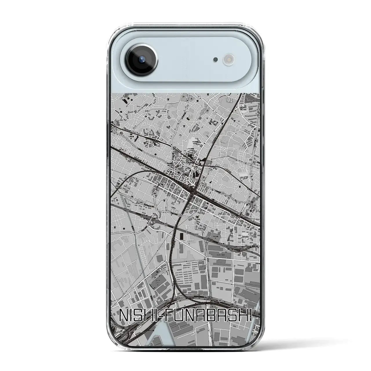【西船橋（千葉県）】地図柄iPhoneケース（クリアタイプ）モノトーン・iPhone 17 Pro Max 用